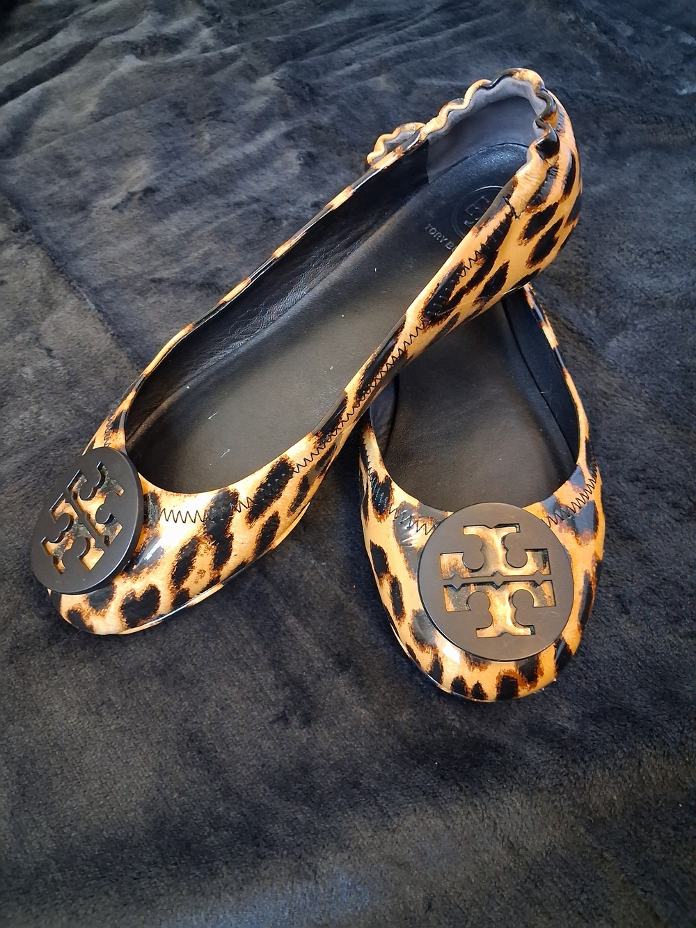 Tory Burch Leopard Print Reva Ballet Flats - Black & Brown